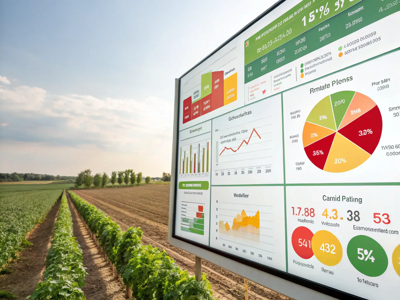 A digital dashboard displaying real-time credit ratings and financial metrics for various agri-food companies.